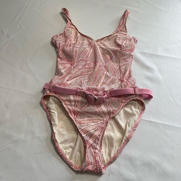Jantzen VTG White Pink Red One Piece Bathing Suit Swimsuit Size 10 - Picture 1 of 7